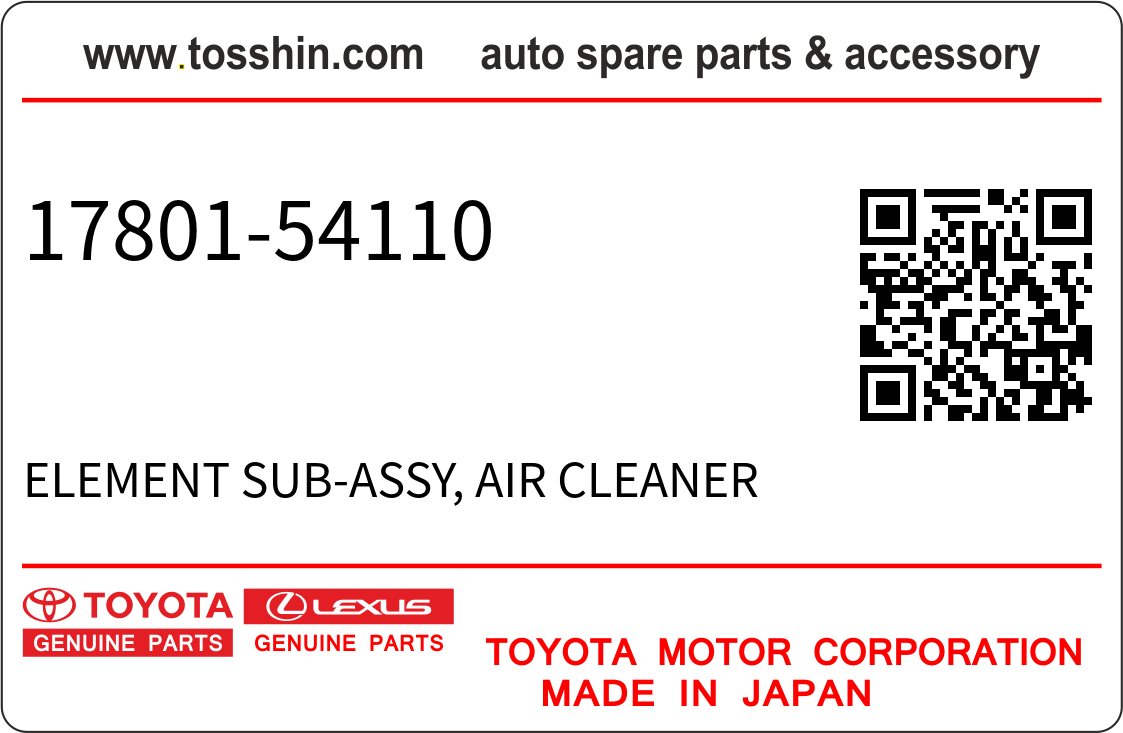 Toyota 17801-54110 ELEMENT SUB-ASSY, AIR CLEANER