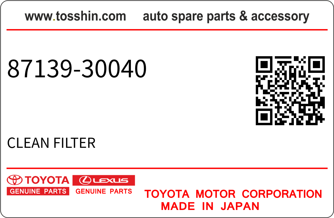 Toyota 87139-30040 CLEAN FILTER