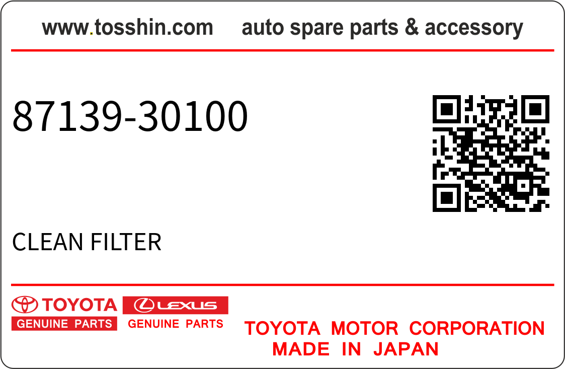 Toyota 87139-30100 CLEAN FILTER